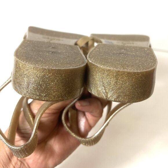 Melissa Jason Wu Womens Sz 7 Summer Sandals Glitter Bronze Tie Up Open Toe Vegan - Picture 11 of 13